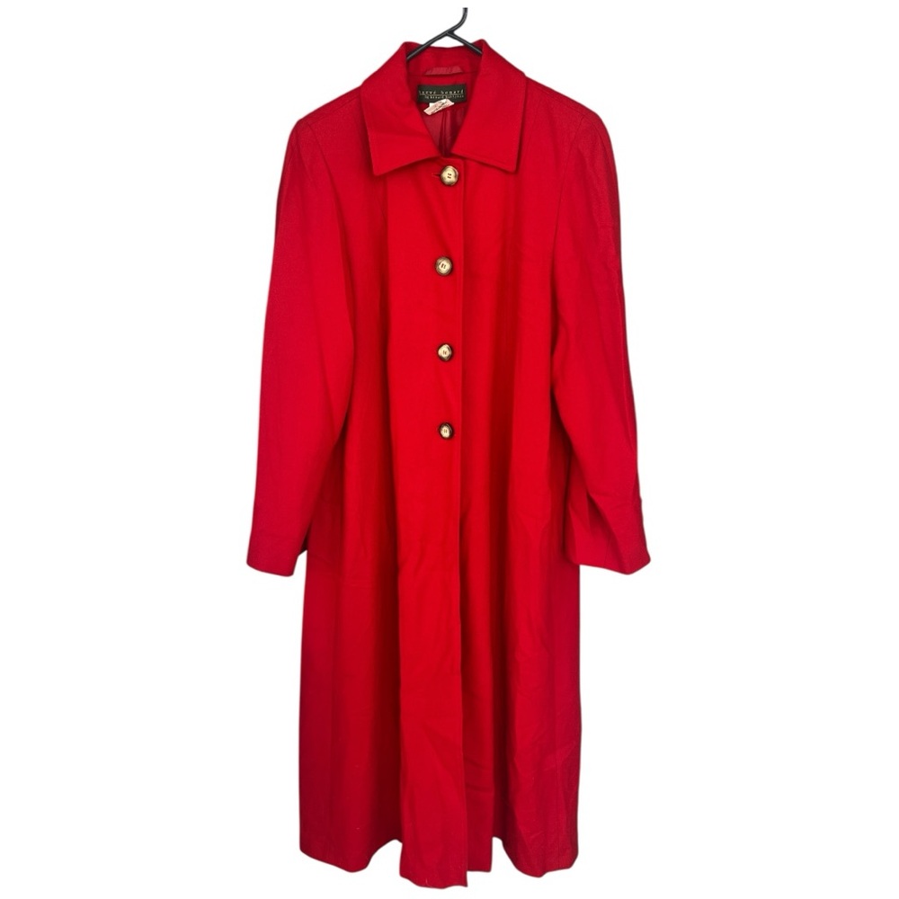 Harve Benard Wool Blend VTG Holiday Red Button-Up Trench Coat, Women’s Sz 14